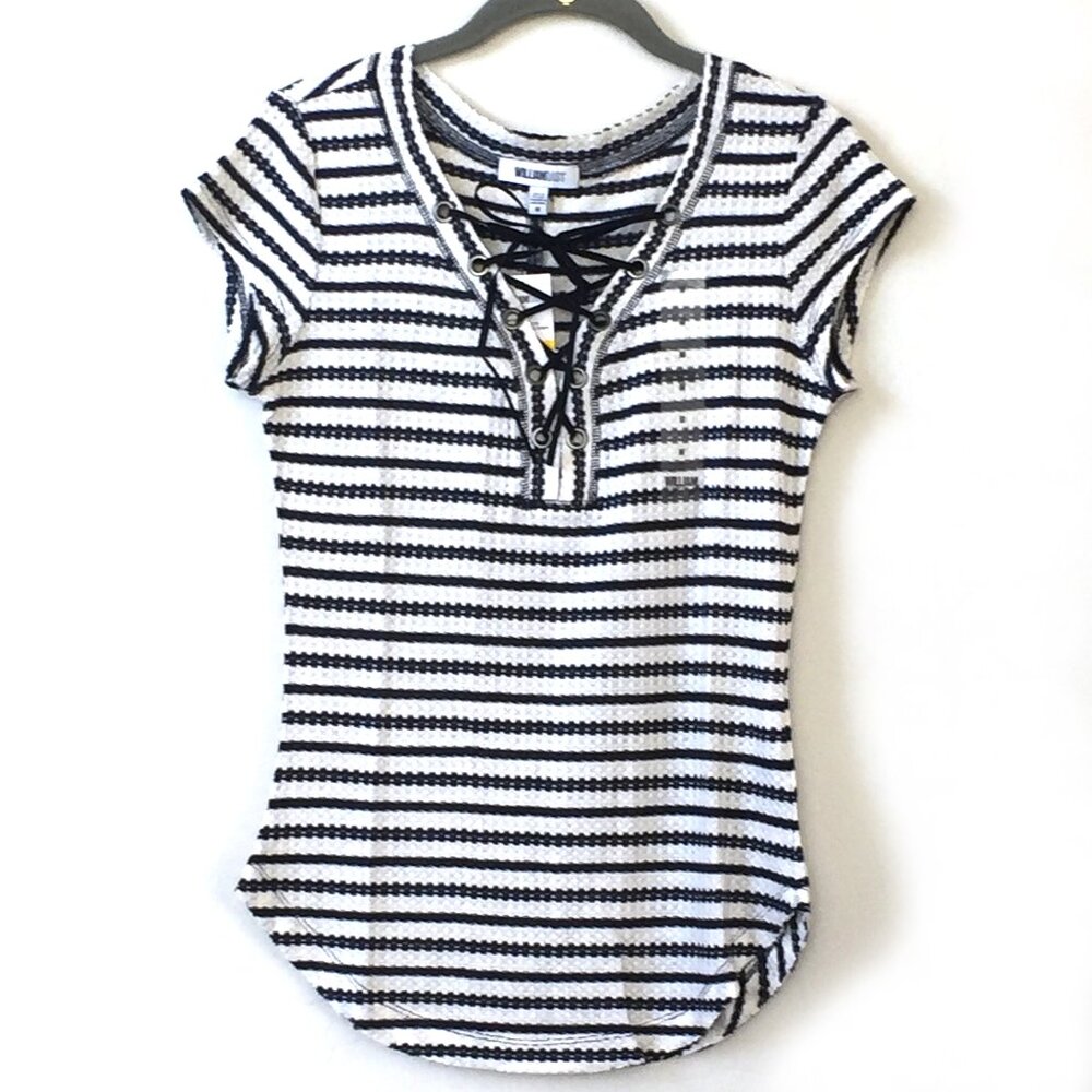 WILLIAM RAST Striped Cap-Sleeve Lace-Up T-Shirt Slim-fit